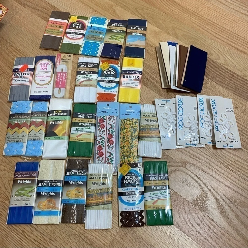 Vintage Sewing Trim Lot Wrights Foldover Trim Boiltex Rick Rack Satin Binding